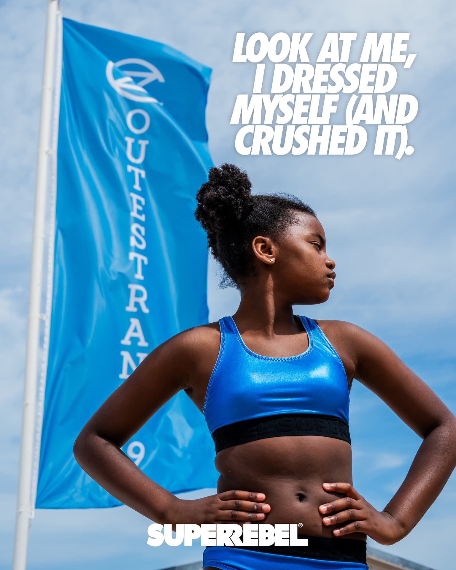 SUPERREBEL® Kidsgear — blue summer sportswear campaign